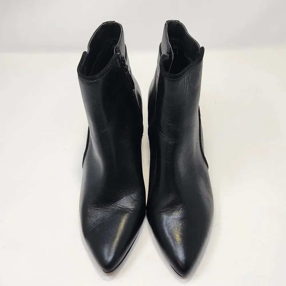 Cole Haan Ettie Buckle Black Leather Ankle Boots Women Size 8B Pointed Toe Zip
